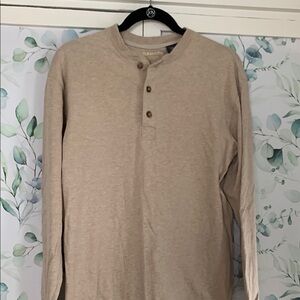St John’s Bay  Men's Tan Long Sleeve  sueded Henley 100% cotton